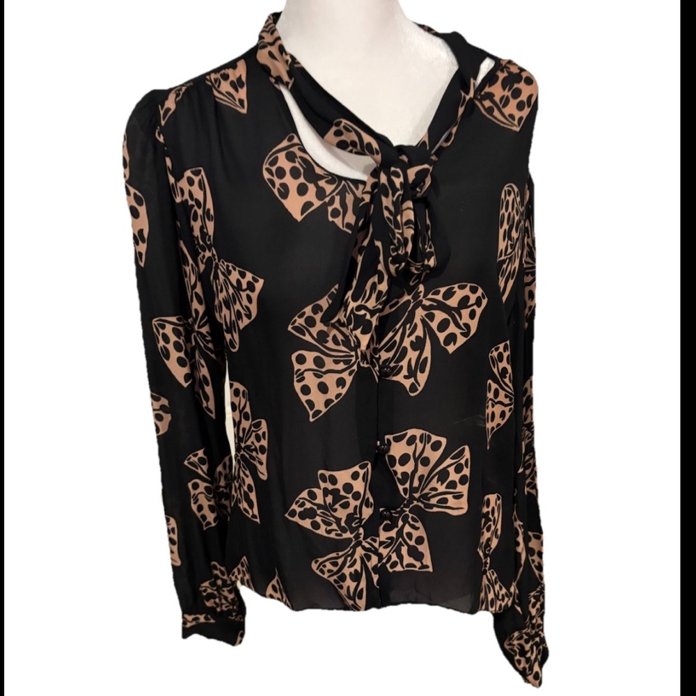 ASO Blair Waldorf Gossip Girl Milly New York Bow Blouse Vintage Designer Printed - Picture 2 of 8